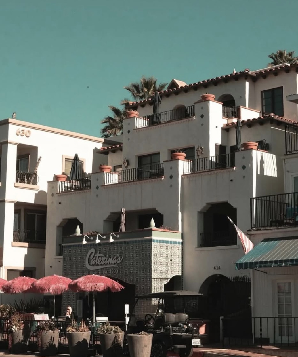 Caterina's Spanish-tile storefront across from the San Clemente Pier